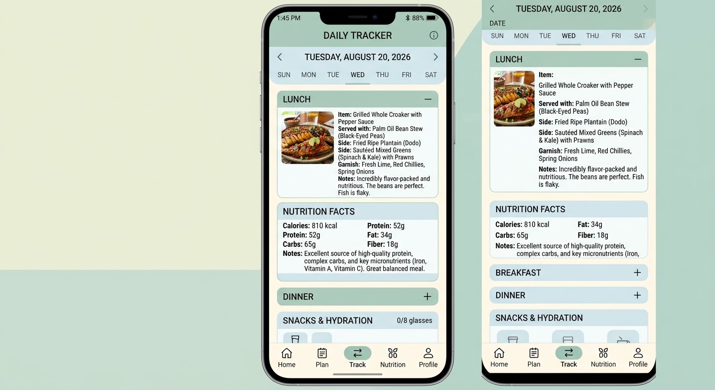 Filled-in daily tracker on phone screens